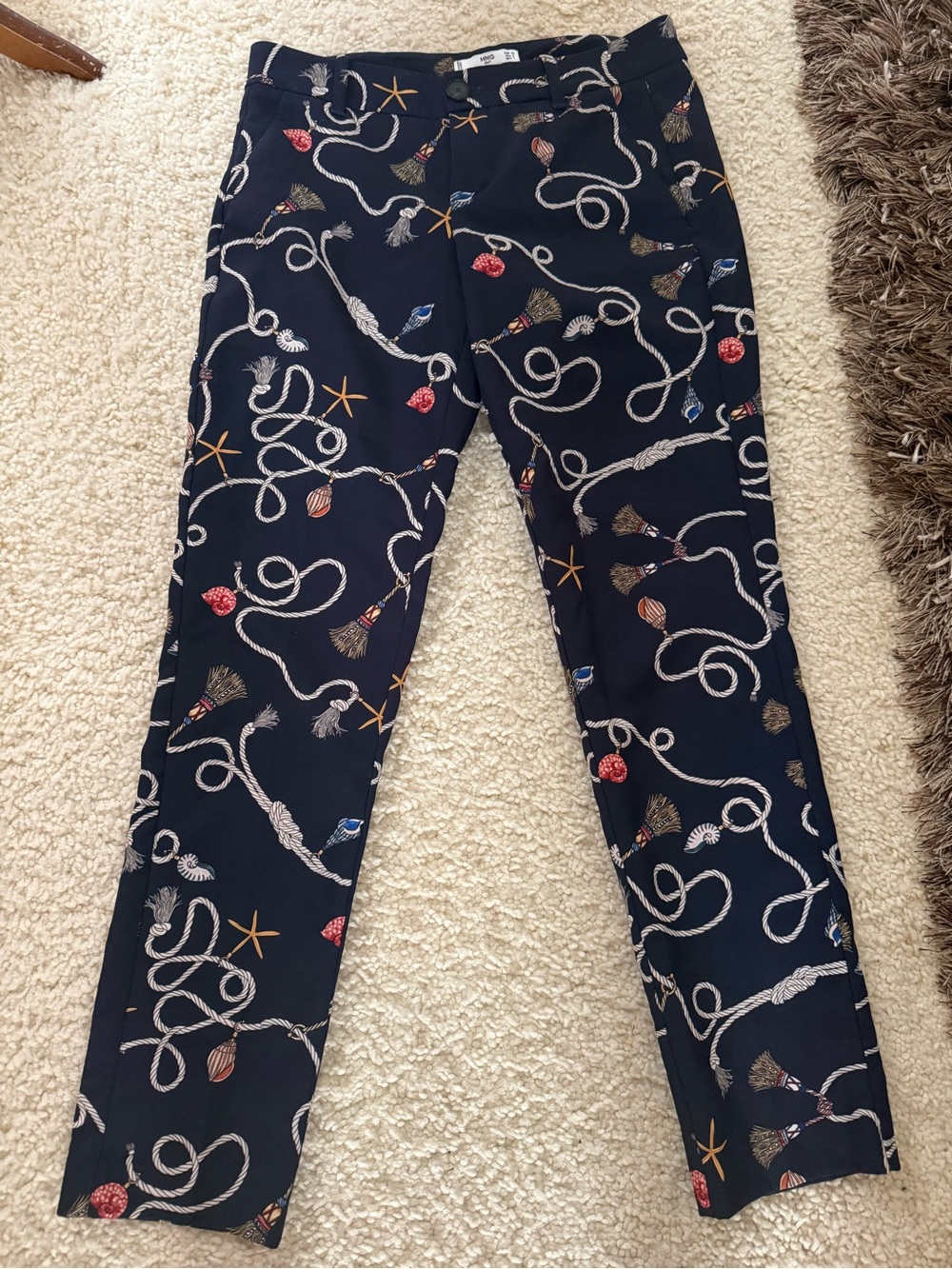 Mango Navy Rope & Tassel Print Pants